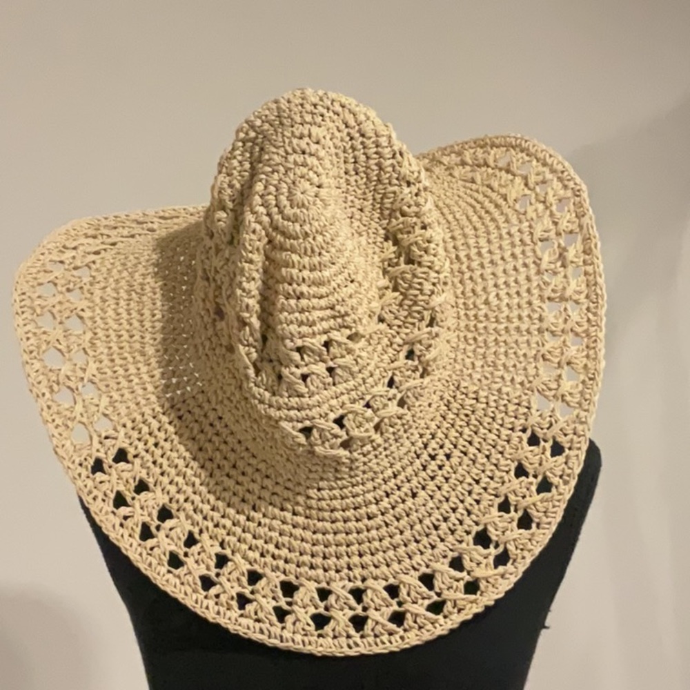 ****Beige Crochet Floppy  Wide Curvy  Sun Hat
